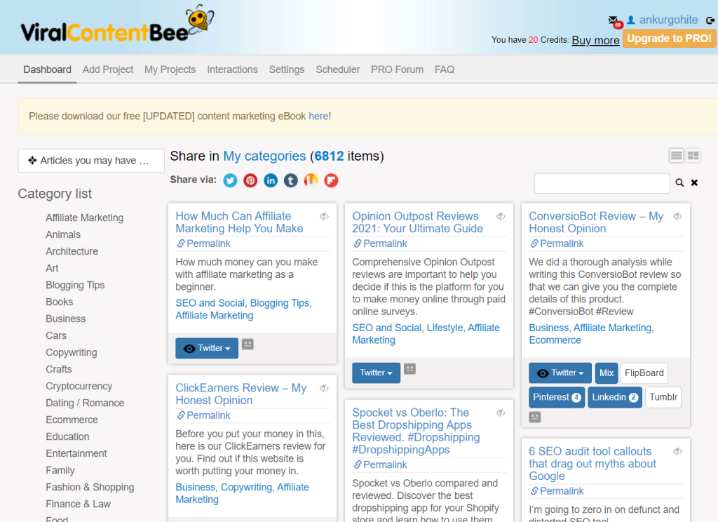 VIRAL CONTENT BEE DASHBOARD